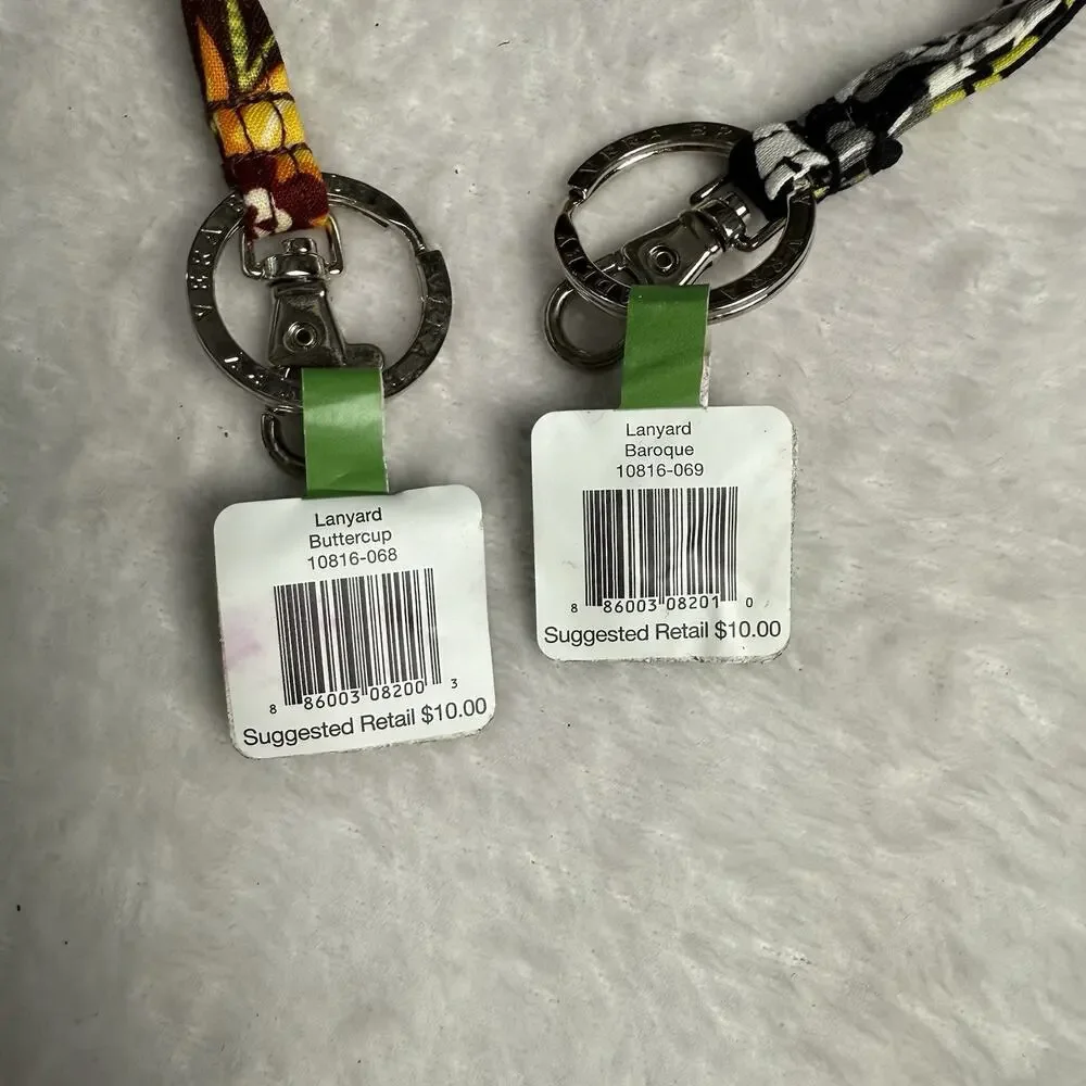 NWT Vera Bradley Lanyard Set Of 2 Buttercup Baroque Key Ring Clip Keychain